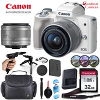 Canon EOS M50 Mirrorless Camera (White) and Canon 15-45mm f/3.5-6.3 is STM Lens Along with Padded Equipment Case + Elemental Accessory Bundle