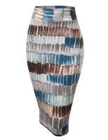 WB1304 Womens Print Midi Pencil Skirt XXXL Teal_Brown