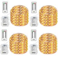 4 Pack Christmas Fairy String Lights, Battery Operated Waterproof 8 Modes Remote 50 Led 16.4ft Indoor Lights Copper Twinkle Lights for Bedroom Wedding Party Dinner Festival Decor (Warm White)