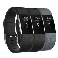 Keasy Bands Compatible with Fitbit Charge 2, Soft Adjustable Replacement Wristbands Strap for Charge 2, 3 Colors in 1 Pack (Black/Black/Gray, Large (6.7"-8.1"))