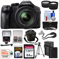Panasonic Lumix DMC-FZ300 4K Wi-Fi Digital Camera with 64GB Card + Battery & Charger + Case + Tripod + Flash + Tele/Wide Lens Kit
