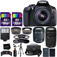 Canon EOS Rebel T6 DSLR Camera + EF-S 18-55mm Lens + 75-300mm III Zoom Lens + Bundled with Telephoto & Wide Lenses + Canon Case + Flash + ND & UV Filter Set + 48GB SD Memory + Tripod w/HeroFiber
