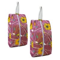 BeeGreen Purple Shoe Bags for Storage Traveling 2 Pack with Zipper Water-resistant Machine Washable Beautiful Flower Design Shoe Organizers Bags for Gym Sports