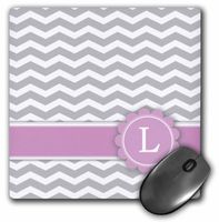 3dRose Letter L monogrammed on grey and white chevron with pink - Mouse Pad, 8 by 8 inches (mp_154257_1)