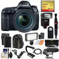 Canon EOS 5D Mark IV 4K Wi-Fi Digital SLR Camera & 24-70mm f/4L is USM Lens + 128GB CF Card + Battery & Charger + Backpack + Flash + LED Light + Microphone Kit