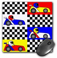 3dRose LLC 8 X 8 X 0.25 Inches Boy Stuff Blue Red Yellow Racecars Checkered Flag Design Mouse Pad (mp_25340_1)
