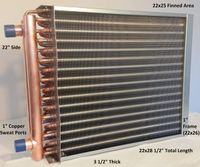 22X25 Water to Air Heat Exchanger~1" Copper Ports w/EZ Install Front Flange