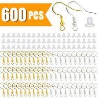 300 Pieces/150 Pairs 925 Hypo-allergenic Earring Hooks with 150 PCS Silver,150 PCS Gold Earring Hooks and 300 PCS Soft Clear Bullet Earring Backs for DIY Making