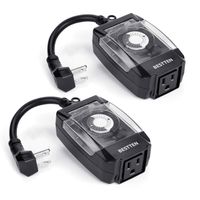 [2 Pack] BESTTEN Outdoor 24-Hour Timer, Block Heater Timer, Flat Plug, Grounded Outlet, 6-Inch Power Cord, Heavy Duty, Weatherproof, for Christmas Decoration, ETL Certified