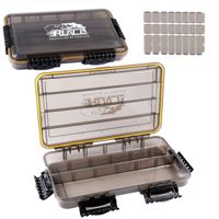 RUNCL Fishing Tackle Box, Waterproof Storage 14" L x 8.65" W x 2.15" H - Thicker Frame, 360° Waterproof Seal, Secure-Locking Latches, Sun Protection, Removable Dividers - Storage Organizer (Pack of 2)