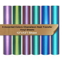 Chameleon Heat Transfer Vinyl Sheets HTV 6 Packs 12"x12" Iron On Vinyl for Cameo 6 Assorted Gradient Change Color HTV Bundle for Fabric