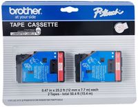 2/Pack 1/2" (12mm) Red on White P-touch TC Tape for Brother PT-12, PT12 Label Maker