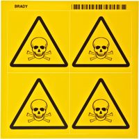 Brady 58578 Pressure Sensitive Vinyl Right-To-Know Pictogram Labels , Black On Yellow,  2 1/4" Height x 2 1/4" Width,  Pictogram "Poison" (4 Per Card,  1 Card per Package)
