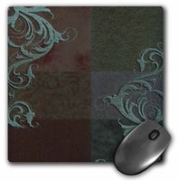 3dRose LLC 8 x 8 x 0.25 Inches Mouse Pad, Aqua Green Elegant Vines on Brown Tones (mp_55089_1)