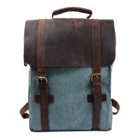 S-ZONE Retro Canvas Leather School Travel Backpack Rucksack 15.6 inch Laptop Bag (Coral Green)