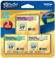 3/Pack 3/8" (9mm) P-touch M Tape Value Pack for Brother PT-80, PT80 Label Maker