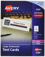 Avery Inkjet/Laser Tent Cards, Embossed, 3 1/2" x 11", FSC Certified, White, Box of 50
