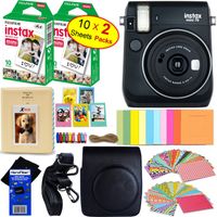 Fujifilm instax Mini 70 Instant Film Camera (Midnight Black) + Fujifilm instax Mini Instant Film (20 Sheets) + Custom Case + Assorted Frames + Photo Album + 60 Colorful Sticker Frames + HeroFiber