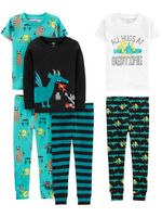 Simple Joys by Carter's Boys' Toddler 6-Piece Snug Fit Cotton Pajama Set, Dragons/Igauana, 5T