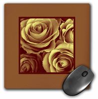 3dRose LLC 8 x 8 x 0.25 Inches Mouse Pad, Antique Gold Roses Surrounded by a Rich Warm Brown Frame (mp_29967_1)