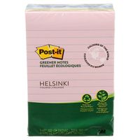 Post-it Greener Notes,  America's #1 Favorite Sticky Note, 4 in x 6 in, Helsinki Collection, Lined, 5 Pads/Pack, 100 Sheets/Pad (660-RP-A)