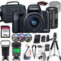 Canon EOS M50 Mirrorless Digital Camera (Black) and 15-45mm & 55-200mm Lens w/High Speed Flashlight + Prime Accessory Bundle