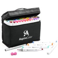 Alcohol Markers for Adults, Teens - AspireColor 80 Color Dual Tip Sketch Markers with Alcohol Based Ink - Bonus Fineliner Pen, Colorless Blender, Carry Case Included - Art Markers for Artists Drawing