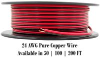 GS Power Flexible 24 AWG (American Wire Gauge) Pure Copper 50 ft Red & 50 ft Black Bonded Zip Cord Cable for Car Audio Stereo LED Light 12Volt Automotive Harness Wiring. Also in 100 & 200 Feet Roll