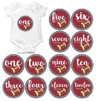 Gift Set of 12 Round Keepsake Photography Monthly Baby Stickers with University of Alabama Roll Tide Football in Crimson MOSB8020