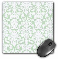 3dRose LLC 8 x 8 x 0.25 Inches Mouse Pad, Green/White French Floral Damask Pattern (mp_76584_1)