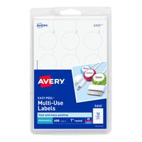 Avery Self-Adhesive Removable Labels, 1-Inch Diameter, White, Pack of 600 (5410)
