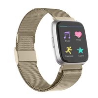 POY Compatible for Fitbit Versa Bands, Replacement for Stainless Steel Mesh Fitbit Versa Lite Bands Metal Strap with Strong Magnet Lock Wristbands for Women Men Champagne Large