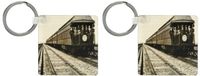 3dRose San Francisco Southern Pacific Railroad Caboose Black and White - Key Chains, 2.25 x 4.5 inches, set of 2 (kc_16237_1)