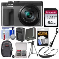 Panasonic Lumix DC-ZS70 4K Wi-Fi Digital Camera (Silver) with 64GB Card + Case + Battery & Charger + Monopod + Tripod + Strap + Cleaning Kit