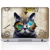 Meffort Inc Personalized Laptop Notebook Notebook Skin Sticker Cover Art Decal, Customize Your Name (14 Inch, Cool Cat)