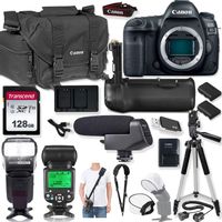 Canon EOS 5D Mark IV DSLR Camera (Body Only) Kit with Premium Canon Case, Auto TTL Speed Light Flash, 128GB Memory Card & Professional Photo/Video Kit
