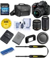 Nikon D3500 24MP DSLR Camera with AF-P DX NIKKOR 18-55mm f/3.5-5.6G VR Lens and AF-P DX NIKKOR 70-300mm f/4.5-6.3G ED Lens - Bundle with Camera Case, 16GB SDHC Card, Cleaning Kit, Card Reader