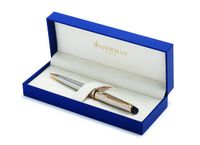 Waterman Expert Ballpoint Pen, Stainless Steel with 23k Gold Trim, Medium Point with Blue Ink Cartridge, Gift Box