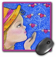 3dRose LLC 8 X 8 X 0.25 Inches Sweet Girl Blow Kiss Flying Hearts Whimsical Mouse Pad (mp_23278_1)