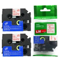 2/Pack - Premium Compatible with Brother TZe-212 Red on White 1/4 p-Touch Label Tape, 6mm Laminated replacment TZe212 Tape, TZ212 0.23" Red Ink on White Label with Color/Size Guide.