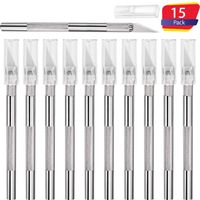 Mudder 15 Packs Hobby Knife Precision Knife Set, Stainless Steel Precision Cutter Refill Craft Knife for Phone Repair, Art, Hobby, Scrapbooking, Stencil (Silver)