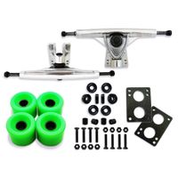 VJ Skateboard Longboard Truck and Wheel, 70mm Long Board Wheels w 7inch 180mm Skateboard Trucks (Silver) Longboard Bearings Longboard Hardware Skateboard Riser Pads (Neon Green)