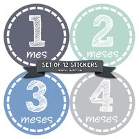 Months In Motion Spanish Espanol Monthly Baby Stickers - 12 Month Milestone Sticker for Newborn Babies - Shower Gift - Photo Keepsake
