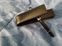 Luxurious Black Hand Made Genuine Calfskin Leather Pen Case