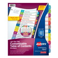 Avery 12-tab Dividers for 3 Ring Binders, Customizable Table of Contents, Multicolor Tabs, 1 Set (11847)