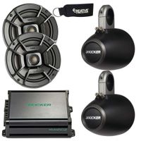 Polk Audio Marine Wake Tower Package with DB652 6.5" Speakers, Black Enclosures, Kicker KMA1502 Marine Amp