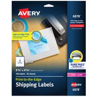 Avery Shipping Labels with Sure Feed, Print-to-the-Edge, 3-3/4" x 4-3/4", 100 White Labels (6878)