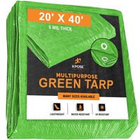 Multipurpose Protective Cover Green Poly Tarp 20' x 40' - Durable, Water Resistant, Weather Resistant - 5 Mil Thick Polyethylene - by Xpose Safety