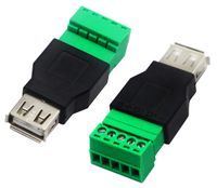 CGTime USB 2.0 A Screw Terminal Block Connector USB 2.0 A Female Plug to 5 Pin/Way Female Bolt Screw Shield terminals Pluggable Type Adapter Connector Converter 300V 8A(2Pack) (Female)
