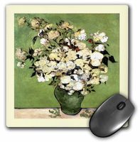3dRose LLC 8 x 8 x 0.25 Inches Mouse Pad, Green N Ivory Framed Van Goghs Vase of Roses Painting (mp_47910_1)